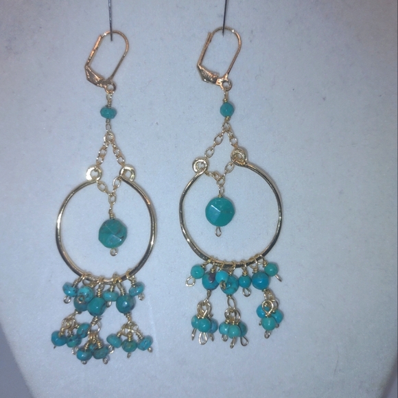 Jewelry - Chic Gold and Turquoise Dangle Earrings